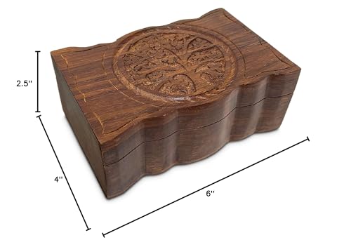 New Age Imports, Inc. GIFT IDEAS~ Tree of Life Carved Handmade Wooden Box 4 inches by 6 inches~Ideal for storing Jewelry, Coins, Tartot cards, Small Treasures, URN Box. - size: Tree of Life 4 x 6 inches