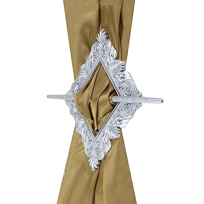2 Pack Silver Rhombus Curtain Tiebacks, Square Drapery Holdbacks - style: 8 Crystals Silver