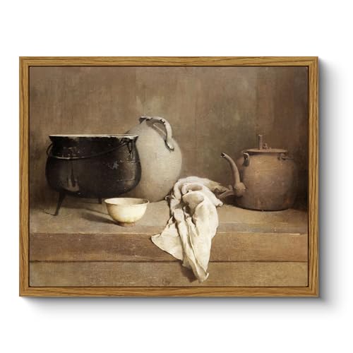 ARPEOTCY Vintage Still Life Framed Canvas Wall Art, 8x10inch, Farmhouse Kitchen Wall Decor, Art Prints Home Decor Aesthetic, Oil Paintings for Dining Room, Living Room Bedroom Office Decoration - color: Study in Grey, size: 10"L x 8"W