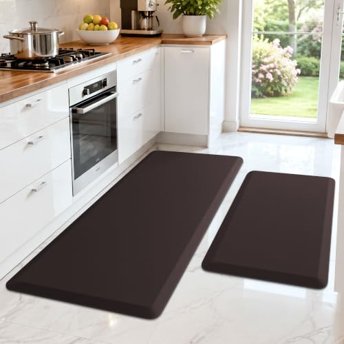 HappyTrends 2 PCS Kitchen Mat Cushioned Anti-Fatigue Floor Mat, - color: Chocolate, size: 20"x30"+20"x47"