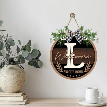 Monogram Letter L Front Door Sign, Welcome to Our Home Family Last - color: L