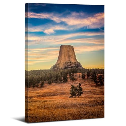 Sunset Mountain Canvas Wall Art Nature Devils Tower Landscape Wall Decor Wyoming National Park Posters National Monument Scenic Photo Prints Artwork for Living Room Bedroom Home Decoration 12x16" - color: Devils Tower, size: 16"L x 12"W
