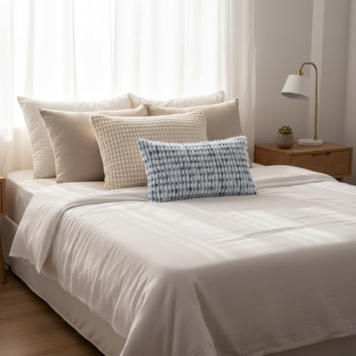 LUOYEHK Boho Throw Pillow Covers 12x20 Inch Set of 2 Chenille Tufted Pillow Case Farmhouse Neutral Cushion Covers for Couch Sofa Bed Living Room, Blue White - color: Blue White, size: 20" x 12" (Pack of 2)