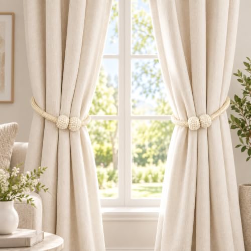 2PCS Elegant Magnetic Curtains Tiebacks, Classic European Style Holdbacks for Drapes, Stylish Decorative Window Holdbacks for Drapes, Easy to Use Curtain Tiebacks- Beige - color: Beige