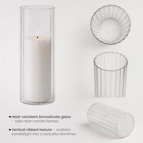 Sandraheer 24-Pc Set: 12 Ivory Pillar Candles & 12 Ribbed Cylinder Vases
