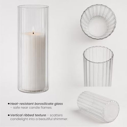 Sandraheer 24-Pc Set: 12 Ivory Pillar Candles & 12 Ribbed Cylinder Vases