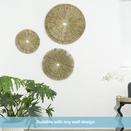 VATIMA Boho Wall Décor – Simple Oversized Wall Basket Décor for Home and Office – Seagrass Wicker Basket Wall Décor Set – 3pcs Flat Baskets – Easy to Hang – Handmade Design – Small/Medium/Large