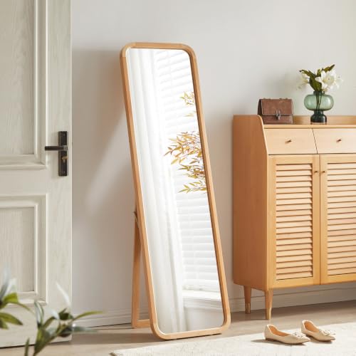 Walnut Wood Floor Mirror, 63 x 18 in - color: Natural Wood