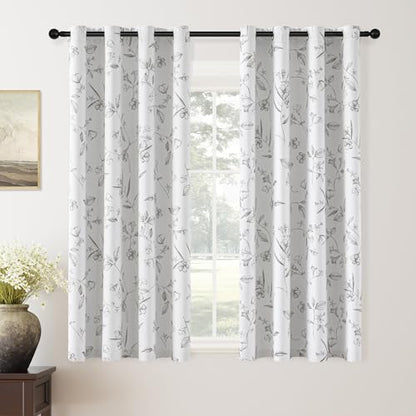 ChrisDowa 100% Grey Blackout Floral Curtains 63 Inches Long 2 Panels - color: Grey, size: 52"W x 63"L (Pack of 2)