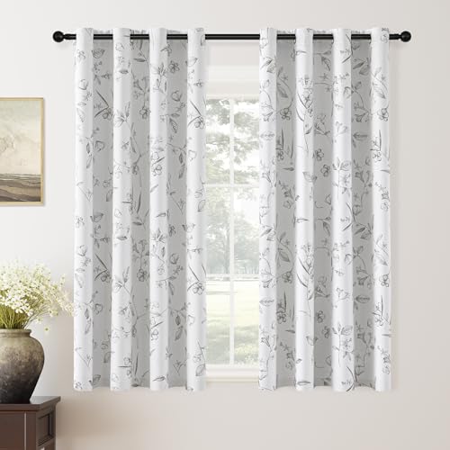 ChrisDowa 100% Grey Blackout Floral Curtains 63 Inches Long 2 Panels - color: Grey, size: 52"W x 63"L (Pack of 2)