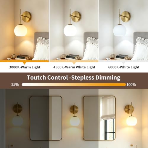 Battery Operated Wall Sconces Set of Two, Rechargeable, Gold - color: Gold