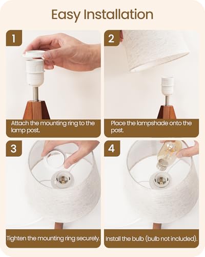 Tripod Table Lamps Set of 2, Small Bedside Lamps, Modern Nightstand Lamp with Dark Pearwood Base & Beige Shade, Boho Desk Light for Bedroom, Kids Room, Living Room, Office, Study, LE51TLP205 - color: 2Pack Beige+Pearwood