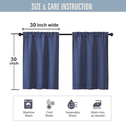 Blue Short Window Curtains Tier 2 Panels Set 30 Inch Drapes - color: Blue, size: 30"W x 30"L (Pack of 2)
