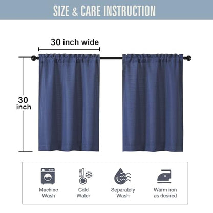 Blue Short Window Curtains Tier 2 Panels Set 30 Inch Drapes - color: Blue, size: 30"W x 30"L (Pack of 2)