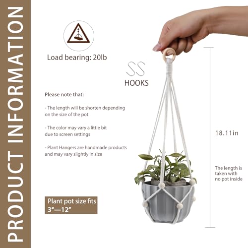 Artilady Hanging Planter for Indoor Plants Adjust Bead Macrame Plant Hanger - color: White B