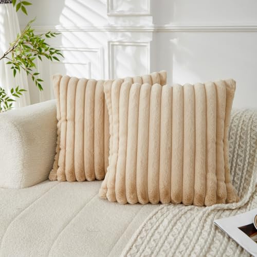 Sunday Praise Faux Fur Plush Decorative Throw Pillow Covers 24x24 Beige - color: Beige, size: 24" x 24" (Pack of 2)