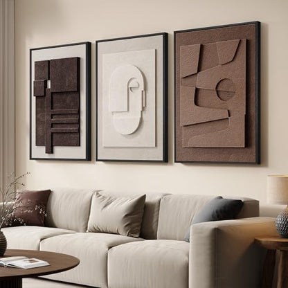 Large 3D Textured Framed Neutral Abstract Wall Art Set, 3 Piece, 20x30 In - color: Brown White, size: 20"w X 30"h X 3pcs