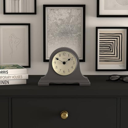 JONES CLOCKS® Speakeasy Small Mantel Clock | Classic Napoleon’s hat Design | Dark Gray | Contemporary Classic Style for Desk, Table, Shelf or Bedside - color: Blizzard Grey