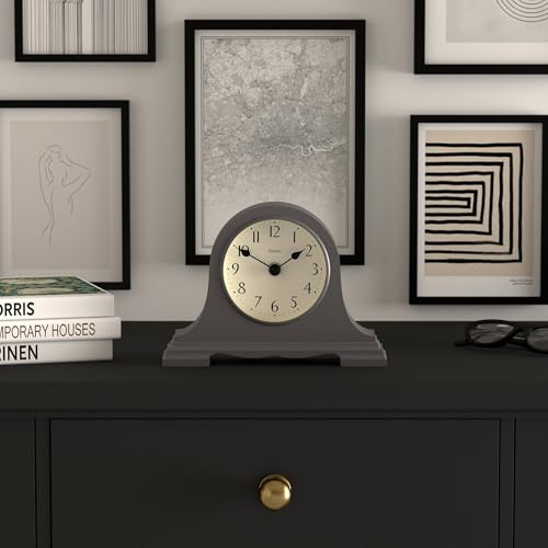 JONES CLOCKS® Speakeasy Small Mantel Clock | Napoleon’s hat Design | Gray - color: Blizzard Grey