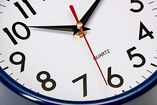 Bernhard Products Navy Blue Wall Clock 8" Silent Non-Ticking Quality Quartz Battery Operated Small Clock for Boys/Kitchen/Classroom/Office/Nursery Room Easy to Read - color: Navy Blue