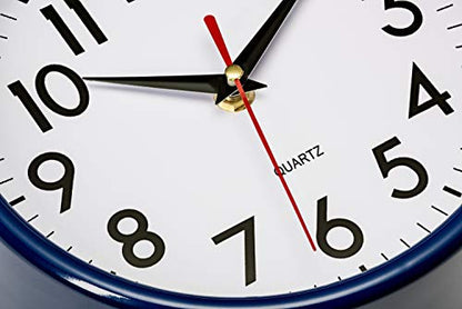 Bernhard Products Navy Blue Wall Clock 8" Silent Non-Ticking Quality Quartz Battery Operated Small Clock for Boys/Kitchen/Classroom/Office/Nursery Room Easy to Read - color: Navy Blue