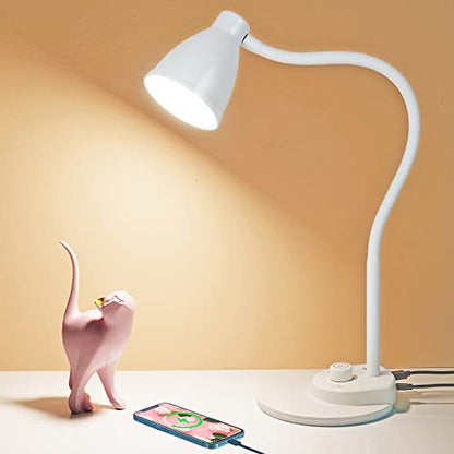 BOHON LED Desk Lamp with USB Charging Port, 3 Color Modes Dimmable, White - color: White