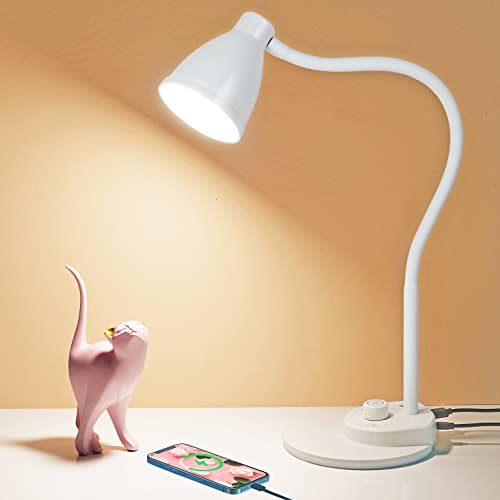 BOHON LED Desk Lamp with USB Charging Port, 3 Color Modes Dimmable, White - color: White