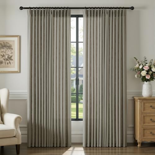 Semi Sheer Pinch Pleated Linen Curtains for Living Room 90 Inches, Taupe - color: Taupe, size: 40"W x 90"L (Pack of 2)