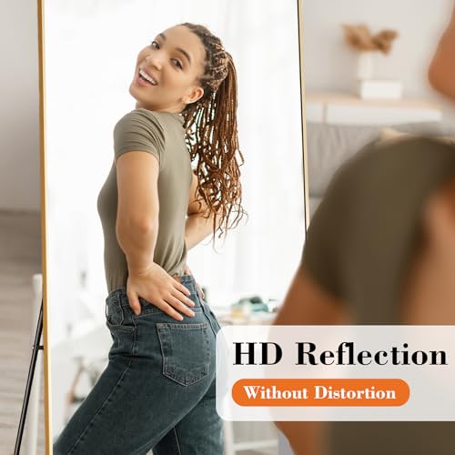 Full Length Floor Mirror 56"x15", Body Standing Mirror - color: Claccic Gold-rect, size: 56"L x 15"W
