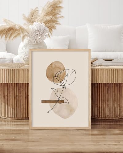 HesenDot Natural OAK Wood Abstract Floral Framed Wall Art,12x16in - color: Boho Line Flower