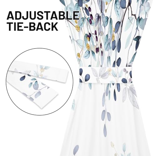 Dark Blue Eucalyptus Leaves French Door Curtain 1 Panel, 26x40 in - color: Eucalyptus Leaves-dark Blue, size: 26"W x 40"L (Pack of 1)