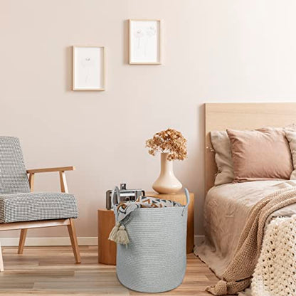 XUANGUO Cotton Rope Laundry Basket Hamper for Clothes Large Light Grey - color: light grey, size: Regular