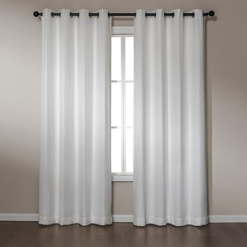 Amazon Basics Chenille Room Darkening Curtains, Light Filtering Window Drapes for Bedroom and Living Room, 2-Panel Set with Grommets, 42" W × 84" L, White Solid - color: White, size: 42"W x 84"L (Pack of 2)