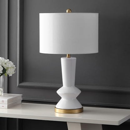 JONATHAN Y Ziggy 27" Modern Ceramic Metal Table Lamp, White/Gold Painting - color: White/Brass Gold