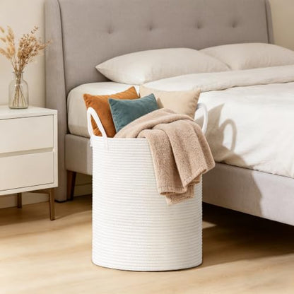 53L Tall Cotton Rope Laundry Basket with Handles, White - color: White, size: 53L