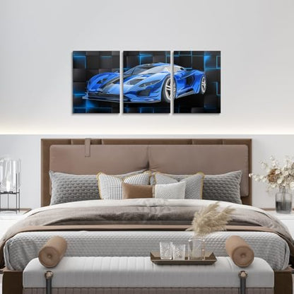 Feelyou Race Car Wall Art 12" x 16" x 3 - color: Pale Blue