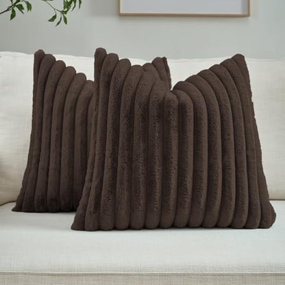 FUTEI Pack of 2 Faux Fur Throw Pillow Covers 20x20 Inch, Dark Coffee - color: Dark Coffee, size: 20" x 20" (Pack of 2)