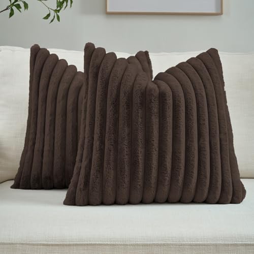 FUTEI Pack of 2 Faux Fur Throw Pillow Covers 20x20 Inch, Dark Coffee - color: Dark Coffee, size: 20" x 20" (Pack of 2)