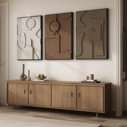 Large 3D Textured Framed Neutral Abstract Wall Art for Living Room, 3 Piece - color: White Brown Taupe, size: 24"w X 36"h X 3pcs