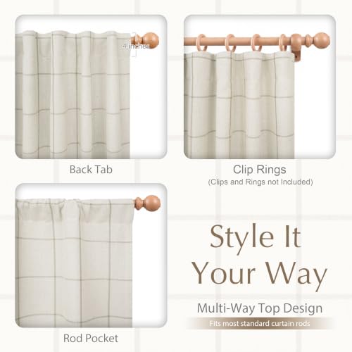 DriftAway 100% Blackout Plaid Linen Curtains 90 Inches Long 2 Panels Taupe - color: Taupe, size: 52"W x 90"L (Pack of 2)