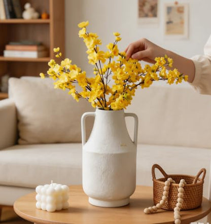 White Ceramic Vase with Handles, 11in White Flower Vases for Centerpieces - color: 1-white/10.7“