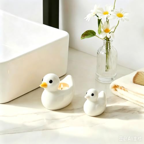 Ceramic Duck Figurines, Mini y Ducks Statues for Computer，Office，Desk,White - color: White