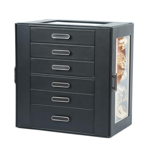 BOOVO Clear Lid Jewelry Box,6 Layers Jewelry Organizer (Black, 6 Layer) - color: Black, size: 6 Layer