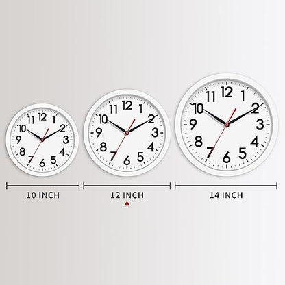 AKCISOT 12 Inch Wall Clock, Silent Battery Operated Analog Clock, White - color: C_white, size: 12 Inch