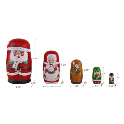 Mr. Christmas Set of 5 Nesting Wooden Christmas Figurines with Santa, Mrs. Claus, Reindeer, Elf, and Nutcracker, Hand Painted Holiday Decoration