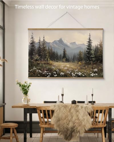 ARPEOTCY Extra Large Framed Wall Art, Wildflower Mountain Forest, 36x54 In - color: Snow Mountain Pine Forest