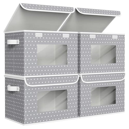 Univivi Fabric Foldable Storage Boxes with Lids, 4 Pack, Gray Star - color: Grey Star