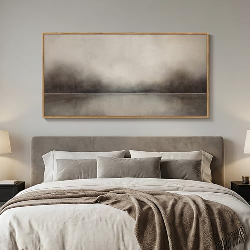 Large Framed Neutal Abstract Landscape Wall Art for Living Room, 60x30 In - color: Grey A, size: 60"L x 30"W