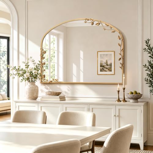 Besdomus Ornate Arched Wall Mirror: 40"x30" Large Gold Fireplace Mirror - size: 40"L x 30"W