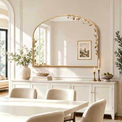 Besdomus Ornate Arched Wall Mirror: 40"x30" Large Gold Fireplace Mirror - size: 40"L x 30"W